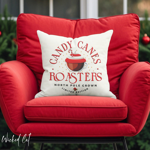 Candy Cane Coffee Indoor Outdoor Christmas Throw Pillow