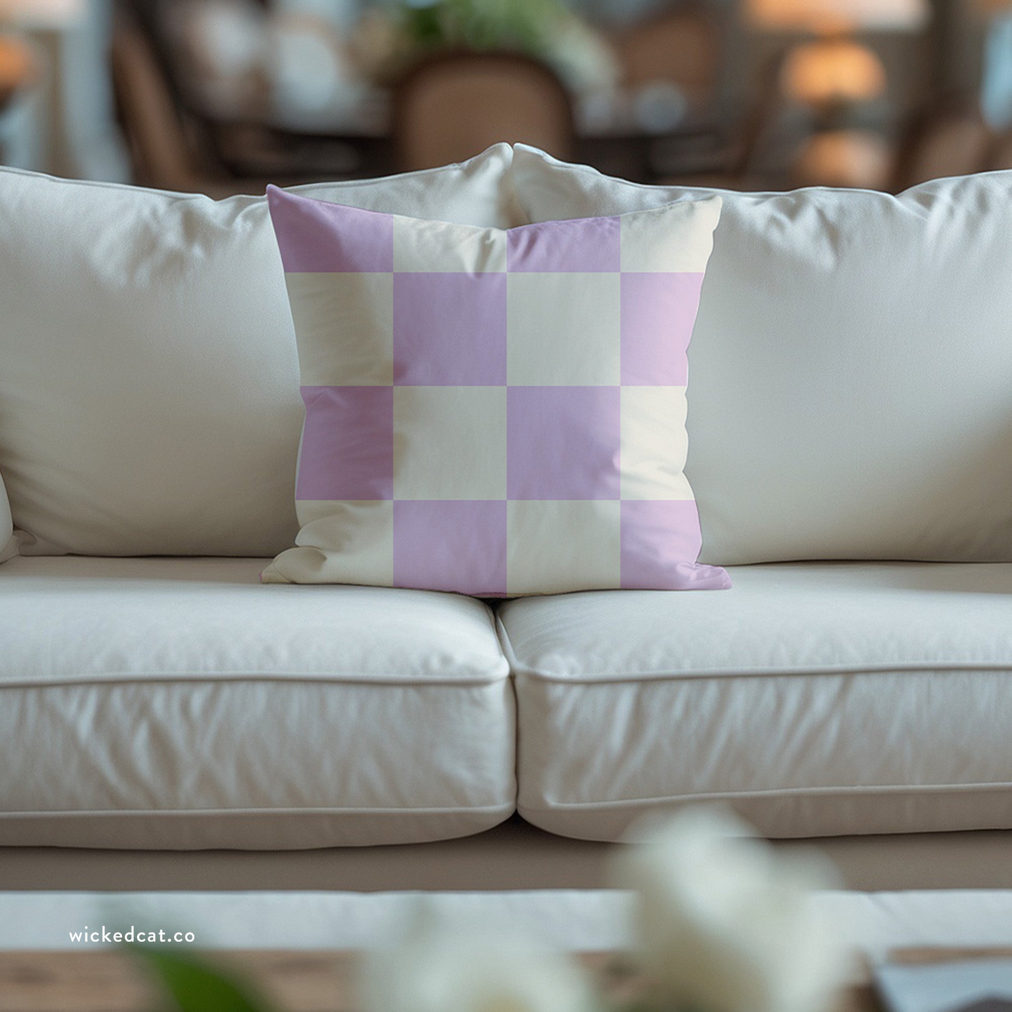 Checkered Lilac and White decorative throw pillow cover design trends 2025