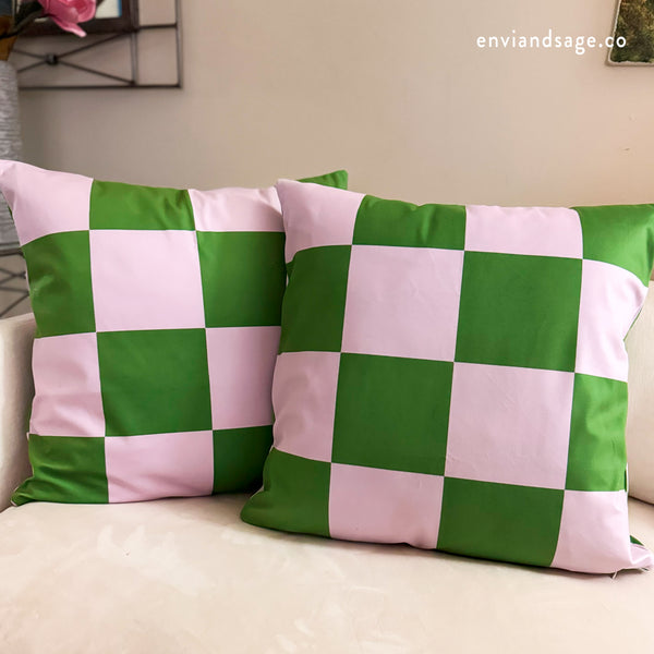 SW Paradox Lilac Green Checkered Faux Suede Pillow Cover