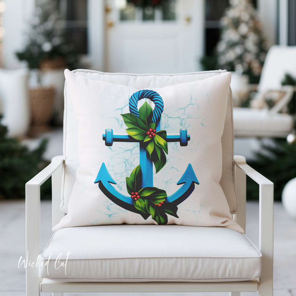 Nautical Coastal Christmas Indoor Outdoor Pillow