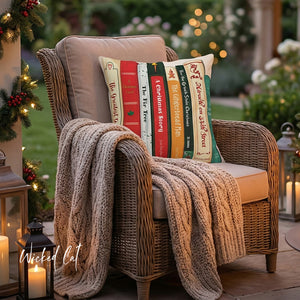 throw pillow with 'Christmas Classics Books Decor' design