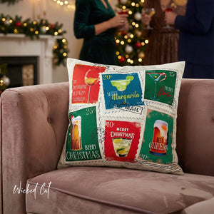 throw pillow with 'Christmas Cocktail Stamps Cover' design