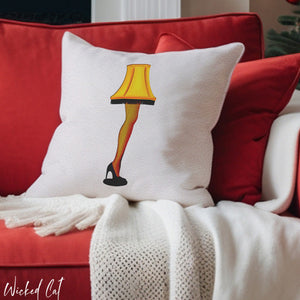 throw pillow with 'Leg Lamp Cover Christmas' design