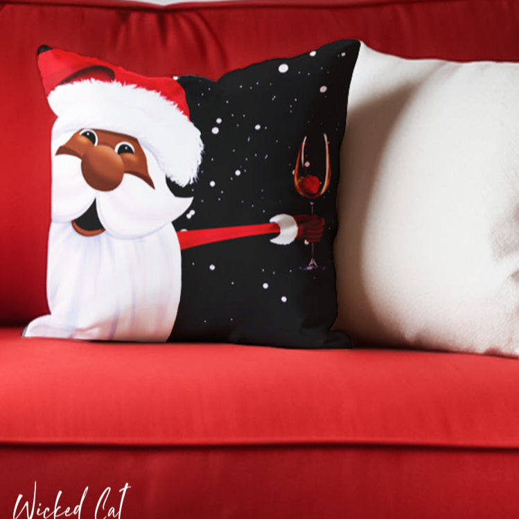 African American Santa Party Christmas Throw Pillow