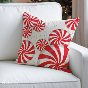 Peppermint Candy Cane Indoor Outdoor Christmas Throw Pillow