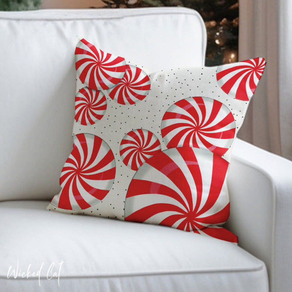Peppermint Candy Cane Indoor Outdoor Christmas Throw Pillow