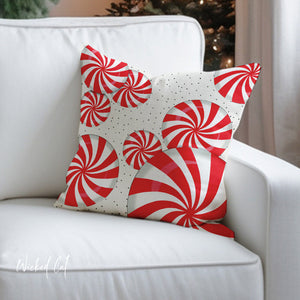 throw pillow with 'Peppermint Candy Canes Cover Holiday' design
