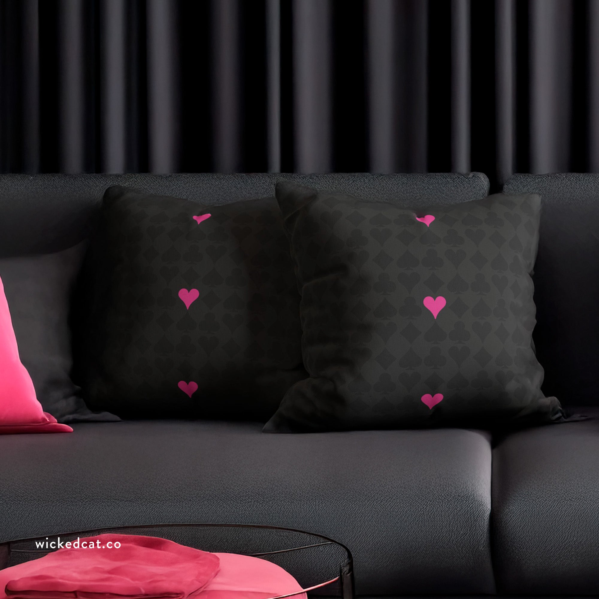 Playing Cards Heart Black and Pink Soft Accent Pillow Cover