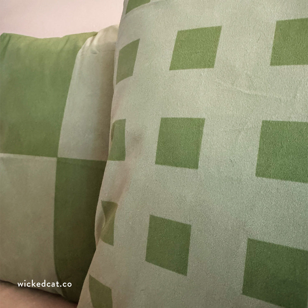 Faux Suede Green Geometric Reversible Pillow Cover