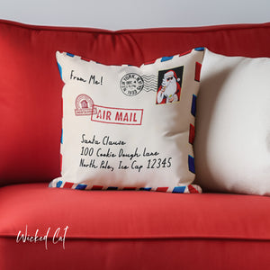 throw pillow with 'Cute Santa Mail Reversible Christmas Cover' design