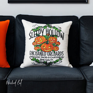 throw pillow with 'Sleepy Hollow Orchards Halloween Soft Cover' design