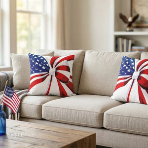 throw pillow with 'American Flow Chic Patriotic Soft Accent Cover' design