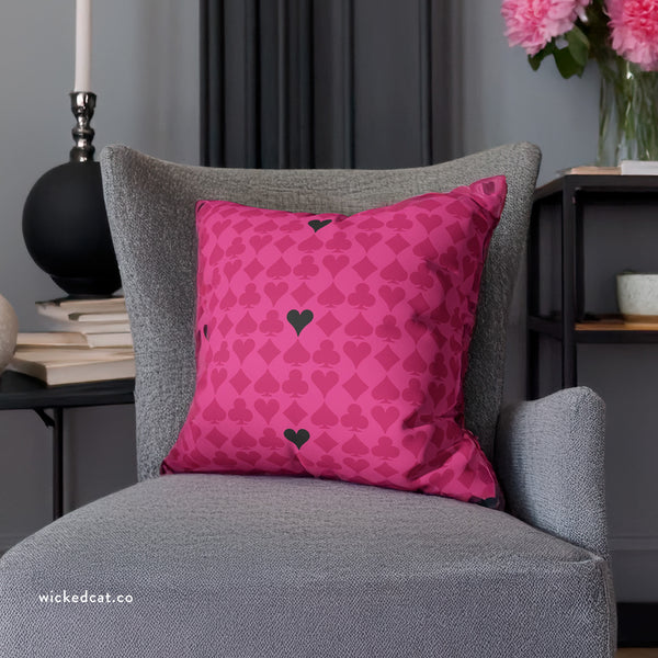 Playing Cards Heart Pink and Black Soft Accent Pillow Cover