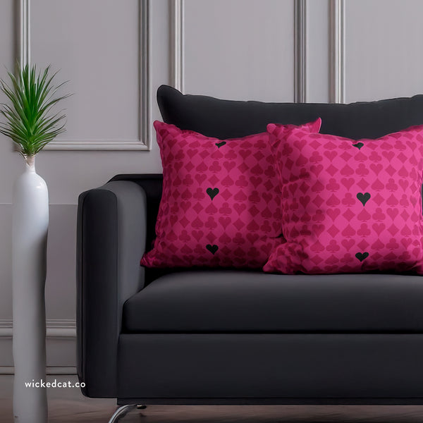 Playing Cards Heart Pink and Black Soft Accent Pillow Cover
