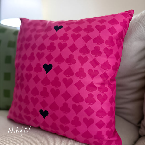 Playing Cards Heart Pink and Black Soft Accent Pillow Cover