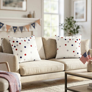 throw pillow with 'Patriotic Polka Dots American Chic Soft Cover' design