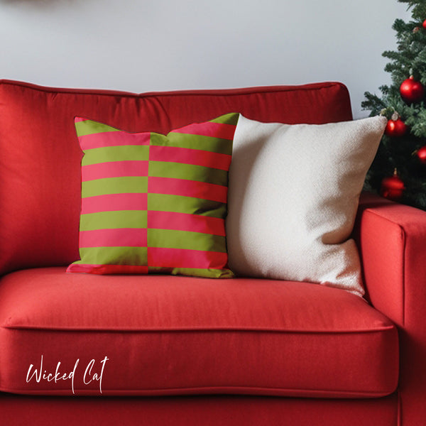 Red and Green Striped Christmas Pillow Cover