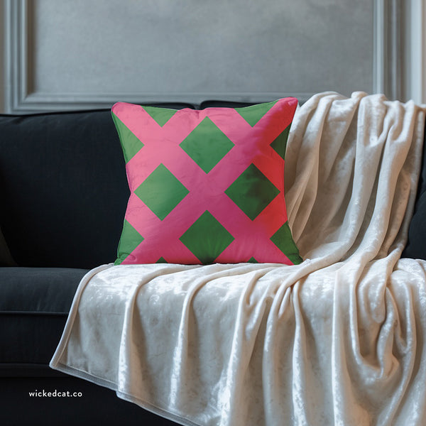 Pink & Green Faux Suede Pillow Cover Reversible