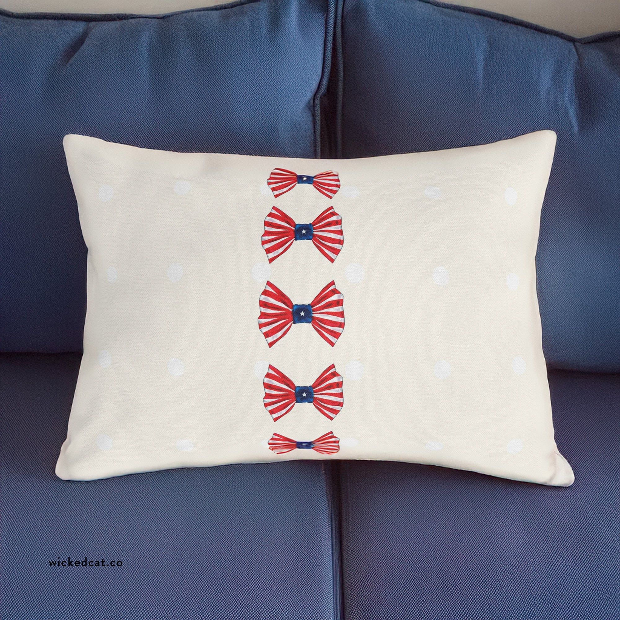 Patriotic Polka Dots and Bows Outdoor Indoor Throw Pillow
