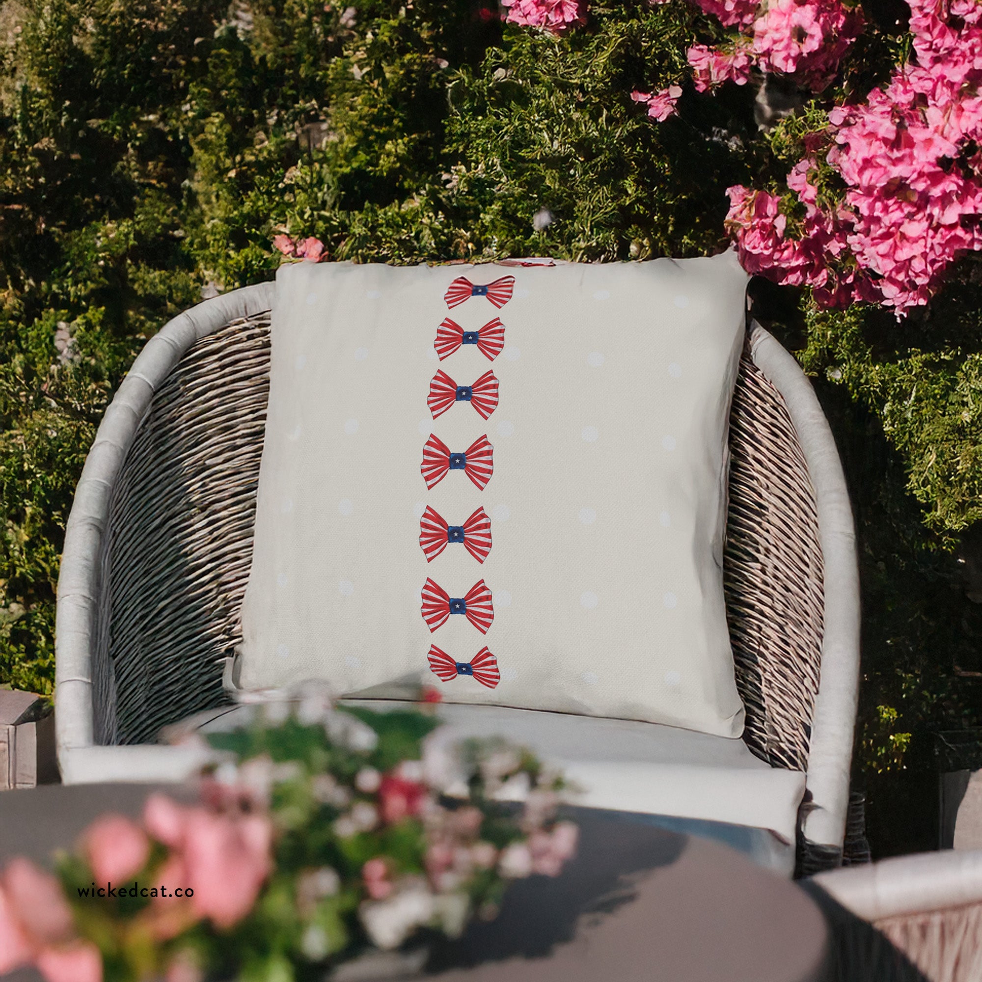 Patriotic Polka Dots and Bows Outdoor Indoor Throw Pillow
