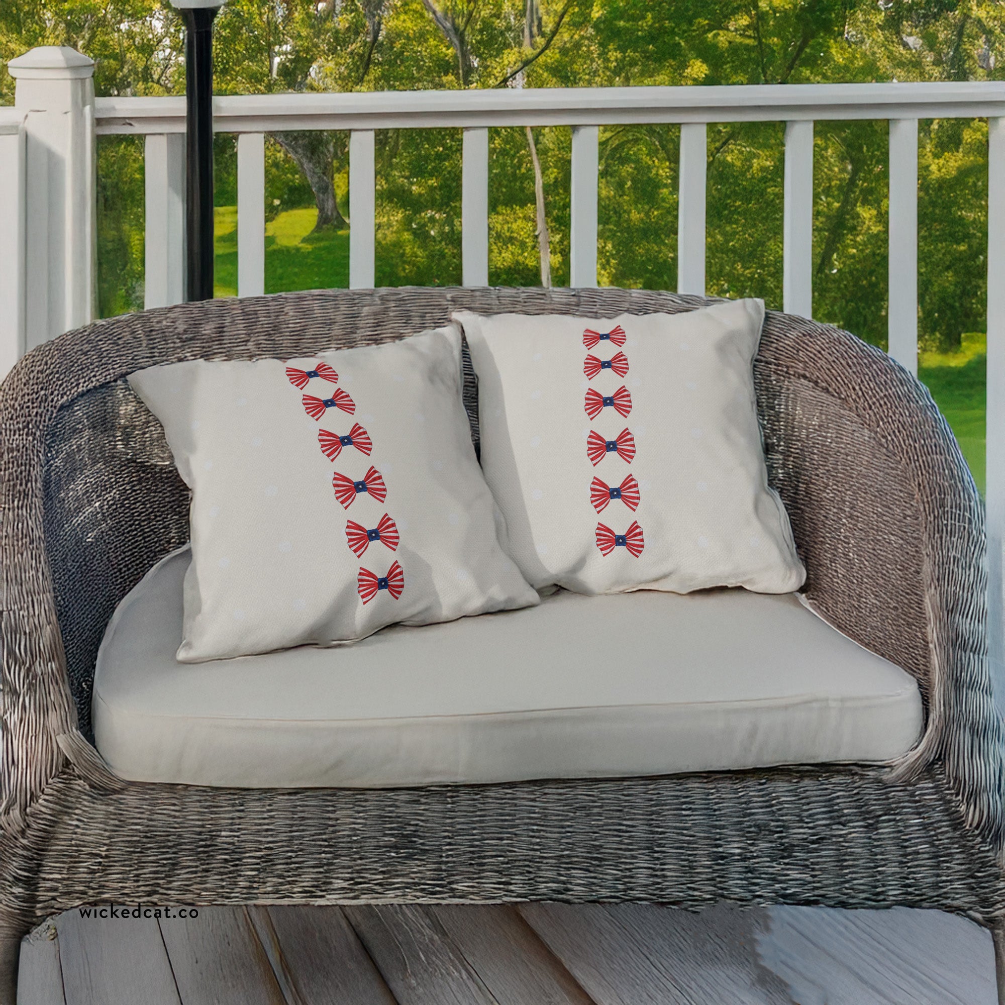 Patriotic Polka Dots and Bows Outdoor Indoor Throw Pillow