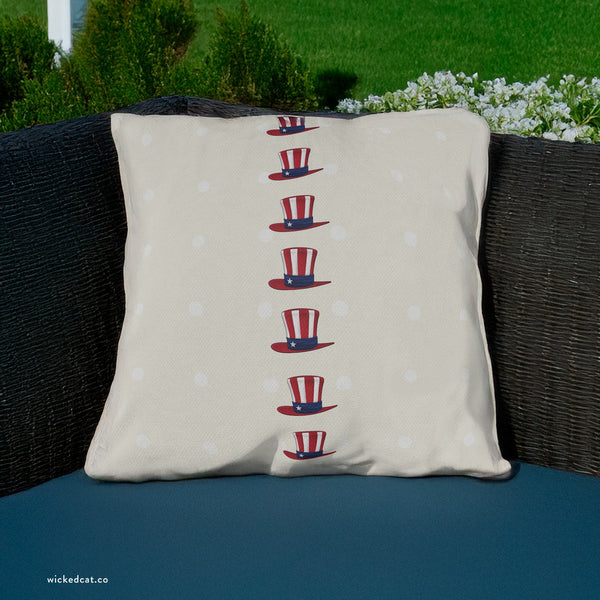 Patriotic Dots and Hats Outdoor Indoor Throw Pillow