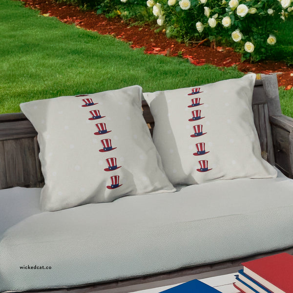 Patriotic Dots and Hats Outdoor Indoor Throw Pillow
