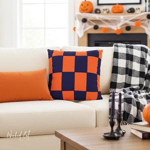 Orange & Purple Checkered Faux Suede Throw Pillow Cover
