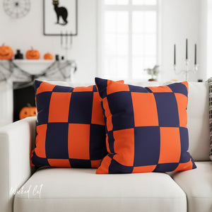 Orange & Purple Checkered Faux Suede Throw Pillow Cover