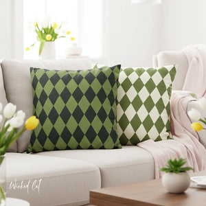 throw pillow with 'Reversible Green Harlequin Cover' design