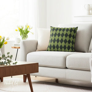 throw pillow with 'Reversible Green Harlequin Cover' design