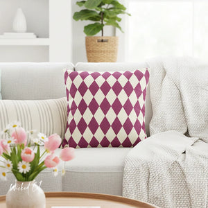 throw pillow with 'Pink & Ivory Harlequin Reversible Cover' design