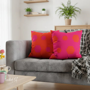 throw pillow with 'Pink & Orange Reversible Cover' design