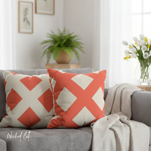 Reversible Ivory & Orange Throw Pillow Cover