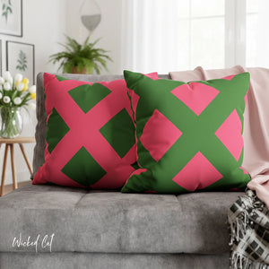 Reversible Pink & Green Faux Suede Pillow Cover
