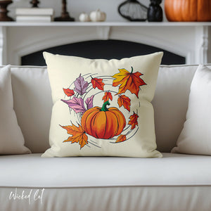throw pillow with 'Pumpkin Leaves Fall' design