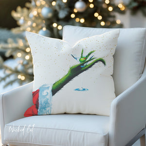 throw pillow with 'Grinch Christmas Outdoor' design