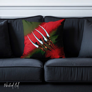 throw pillow with 'Nightmare on Elm Freddy Outdoor Indoor' design