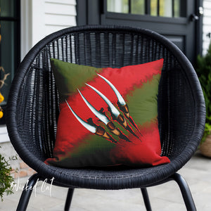 throw pillow with 'Nightmare on Elm Freddy Outdoor Indoor' design