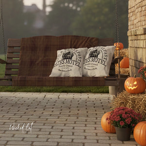 throw pillow with 'Bates Motel Halloween' design