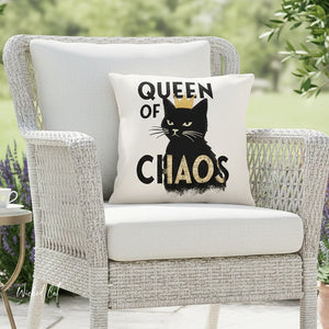 throw pillow with 'Queen of Chaos' design
