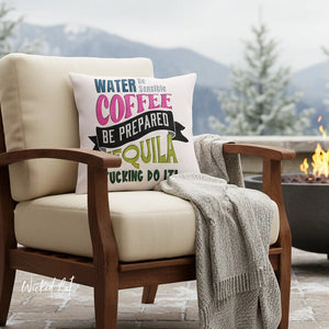 Water Coffee Tequila Funny Indoor Outdoor Throw Pillow