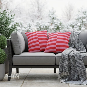 Pink & Red Striped Indoor Outdoor Throw Pillow