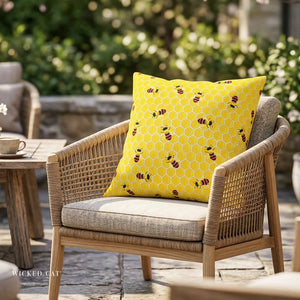 throw pillow with 'Honeycomb Rainbow Bee' design