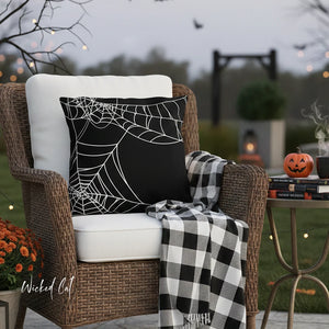 Reversible Spiderweb Halloween Indoor Outdoor Pillow