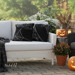 Reversible Spiderweb Halloween Indoor Outdoor Pillow