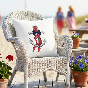 throw pillow with 'Red White Blue Nautical Theme Outdoor Indoor' design