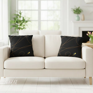 White sofa with black pillows in a bright living room