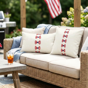 throw pillow with 'Patriotic Bows Outdoor Indoor' design