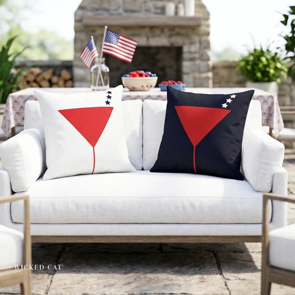 throw pillow with 'Patriotic Martini Reversible Outdoor Indoor' design
